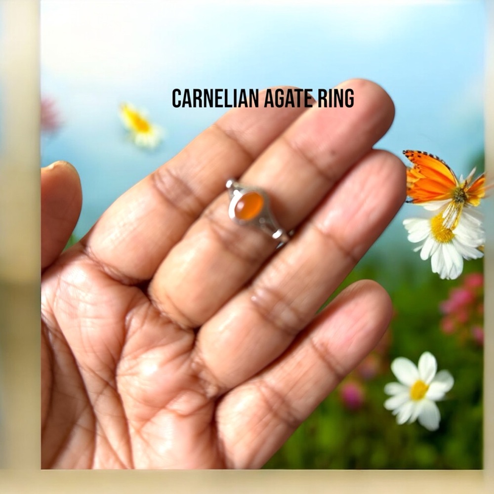 308R. Carnelian Agate Silver Ring Minimalist Design
